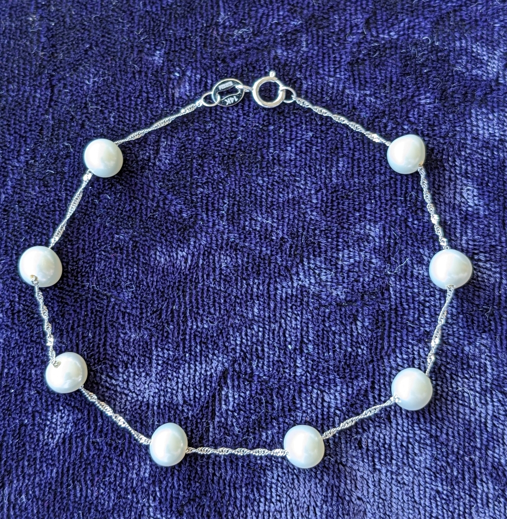 Solid 14K Gold (White Gold) EFFY Bracelet With Natural White Pearls